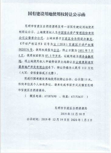 国有建设用地使用权转让公示函