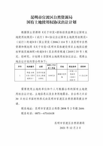 国有土地使用权协议出让计划
