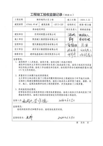 附件：工程竣工验收监督记录