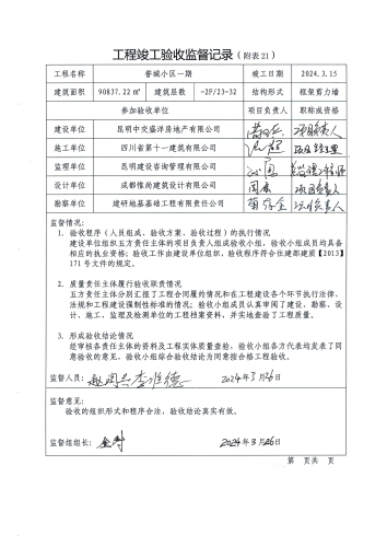 附件：工程竣工验收监督记录