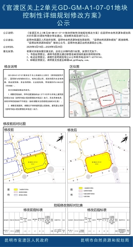 《官渡区关上2单元GD-GM-A1-07-01地块控制性详细规划修改方案》公示