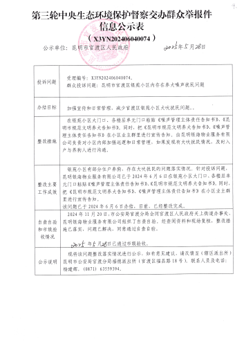 第三轮中央生态环境保护督察交办群众举报件信息公示表（X3YN202406040074）