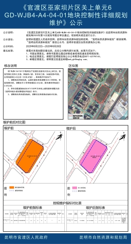 《官渡区巫家坝片区关上单元6GD-WJB4-A4-04-01地块控制性详细规划维护》公示