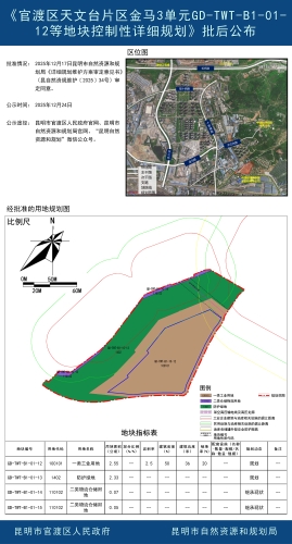 《官渡区天文台片区金马3单元GD-TWT-B1-01-12等地块控制性详细规划》批后公布