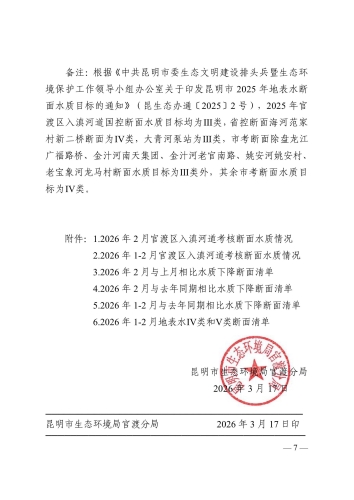 昆生环官报〔2026〕7号2026年1-2月官渡区入滇河道考核断面水质情况及预警专报_7